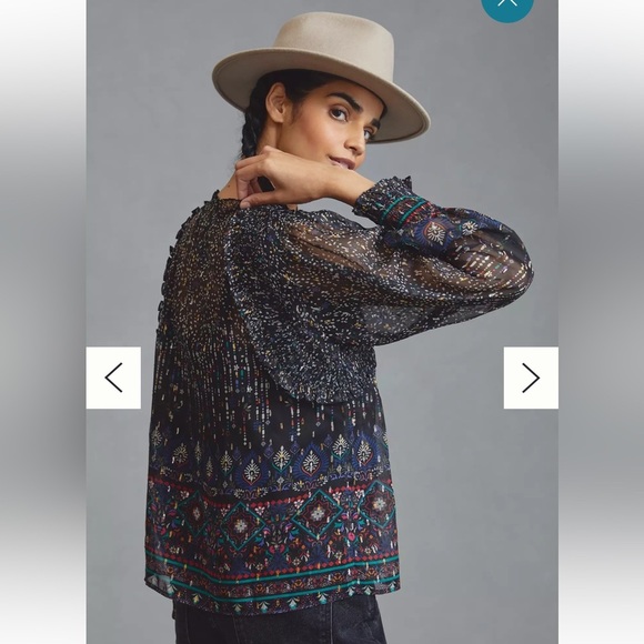 Forever That Girl Anthropologie Sheer Ruffled Blouse - Picture 2 of 10